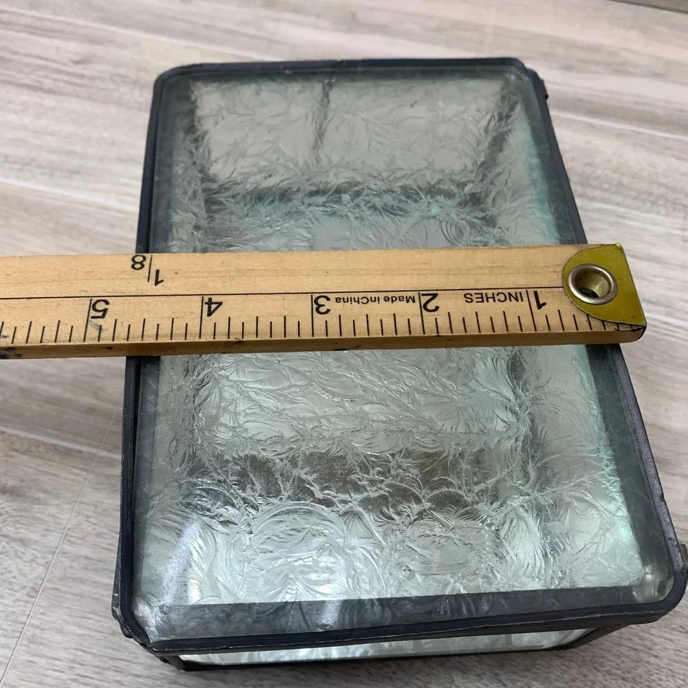 Vintage Frosted Ice Glass Jewelry Box Beveled Sides‎ Mirrored Bottom 6x4x2.5